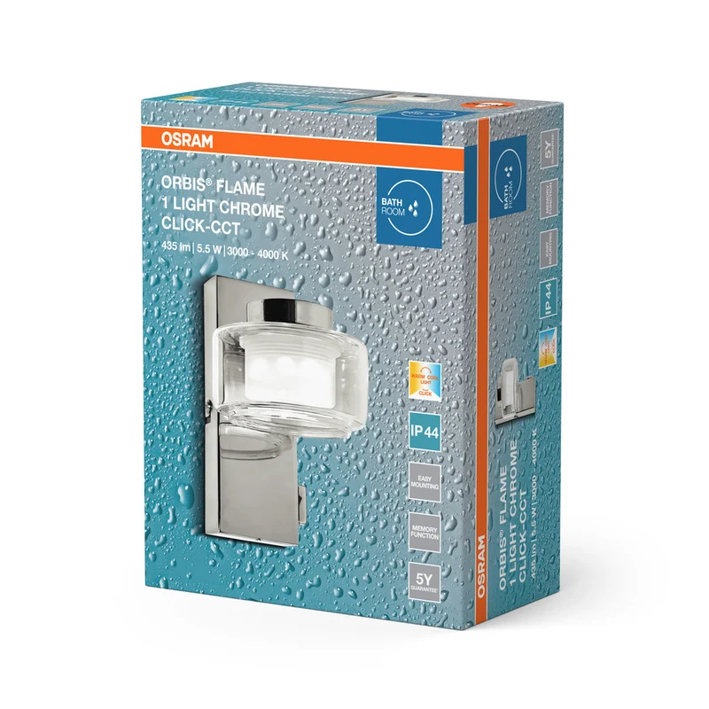 OSRAM ORBIS Flame Badezimmer Wandleuchte 5.5W Click CCT IP44 Chrome
