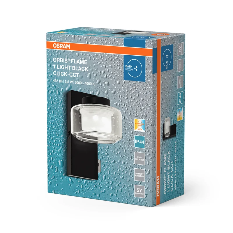OSRAM ORBIS Flame Badezimmer Wandleuchte 5.5W Click CCT IP44 schwarz