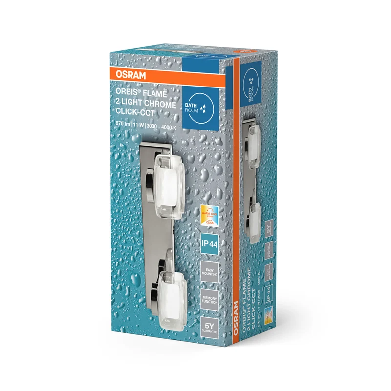 OSRAM ORBIS Flame Badezimmer Wandleuchte 11W Click CCT IP44 Chrome