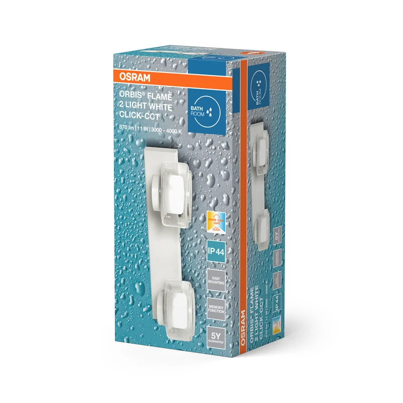 OSRAM ORBIS Flame Badezimmer Wandleuchte 11W Click CCT IP44 weiß