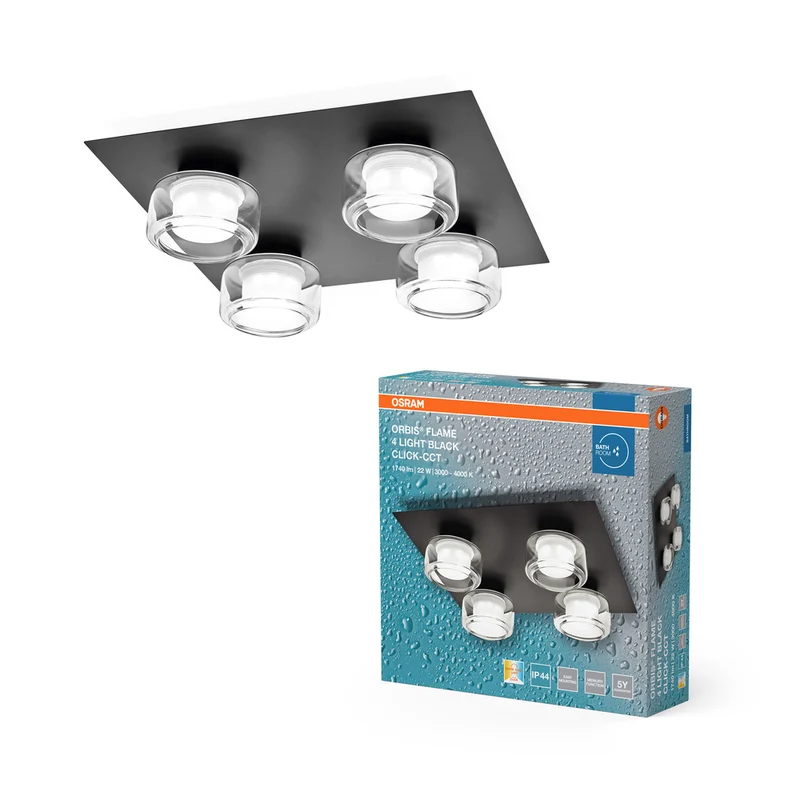 OSRAM ORBIS Flame Badezimmer Deckenleuchte 22W Click CCT IP44 schwarz