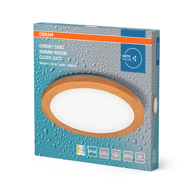 OSRAM ORBIS Disc Badezimmer Deckenleuchte 30cm 22W IP44 Holzdekor