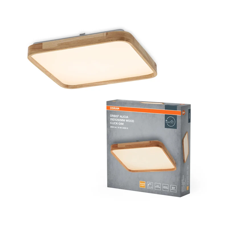 OSRAM ORBIS Alicia Deckenleuchte dimmbar Click-DIM 16W 292x292mm Holzdekor