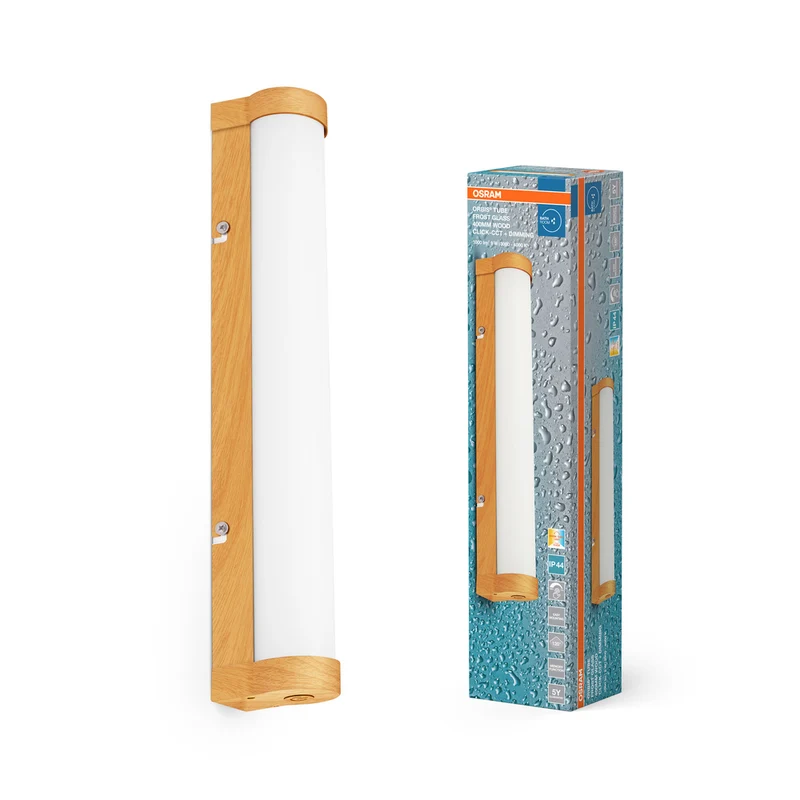 OSRAM ORBIS Tube Badezimmer Spiegel-/Wandleuchte Frost-Glas 9W 40cm Holzdekor