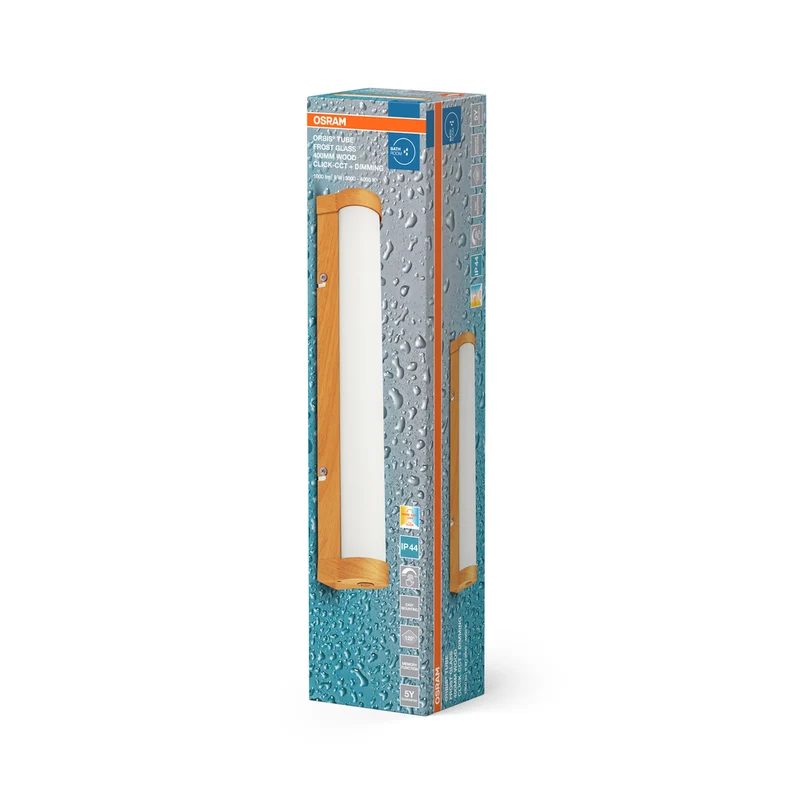 OSRAM ORBIS Tube Badezimmer Spiegel-/Wandleuchte Frost-Glas 9W 40cm Holzdekor