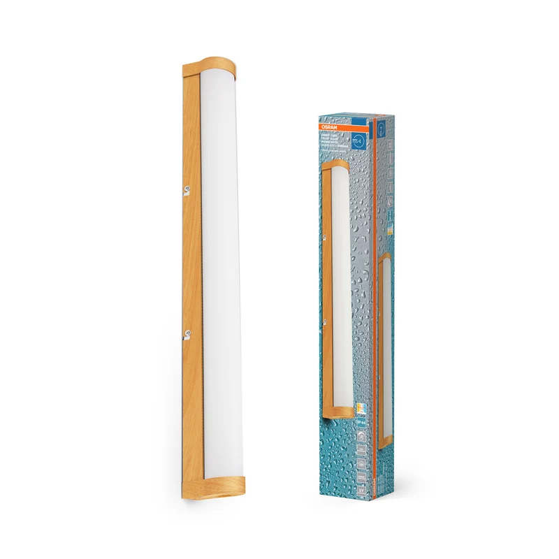 OSRAM ORBIS Tube Badezimmer Spiegel-/Wandleuchte Frost-Glas 12W 60cm Holzdekor