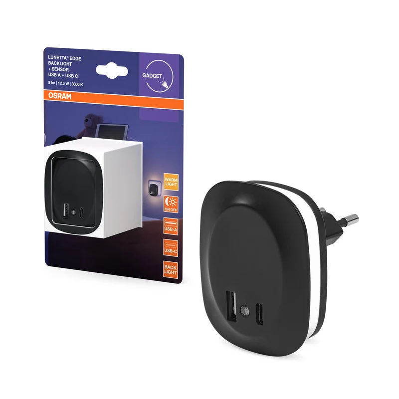OSRAM LUNETTA EDGE Steckdosen-Nachtlicht, 0,35W, 10lm, schwarz