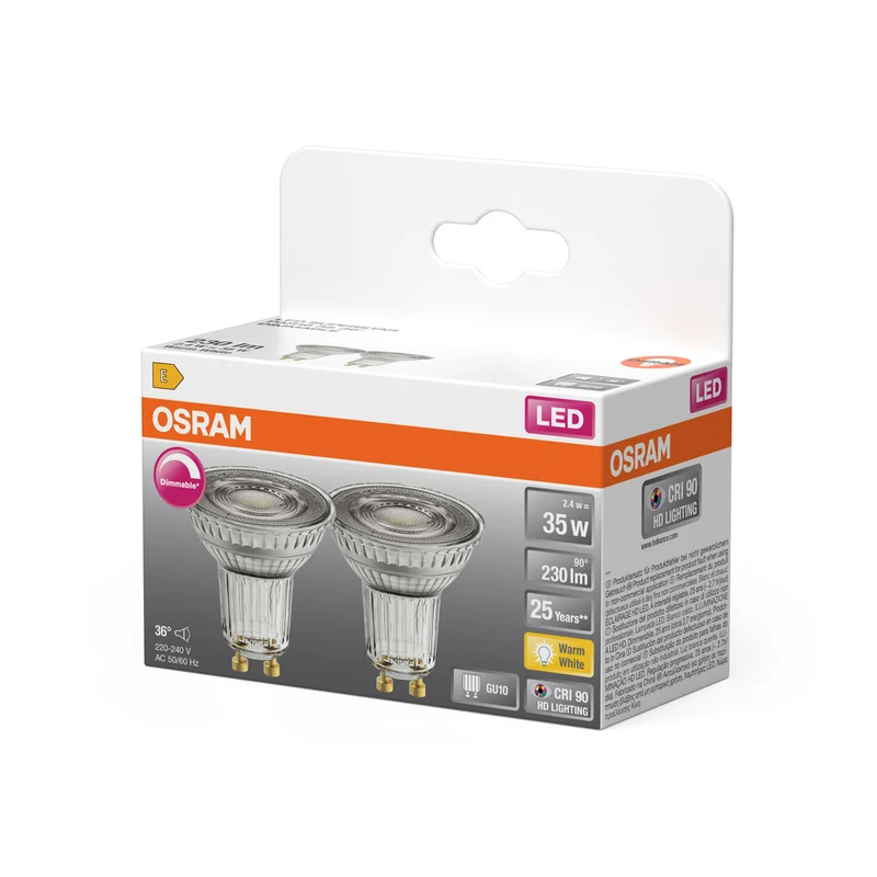 OSRAM Dimmbare PAR16 LED Reflektorlampe mit GU10 Sockel, Warmweiss (2700K), Glas Spot, 3.7W, Ersatz für 35W-Reflektorlampe, LED SUPERSTAR PAR16