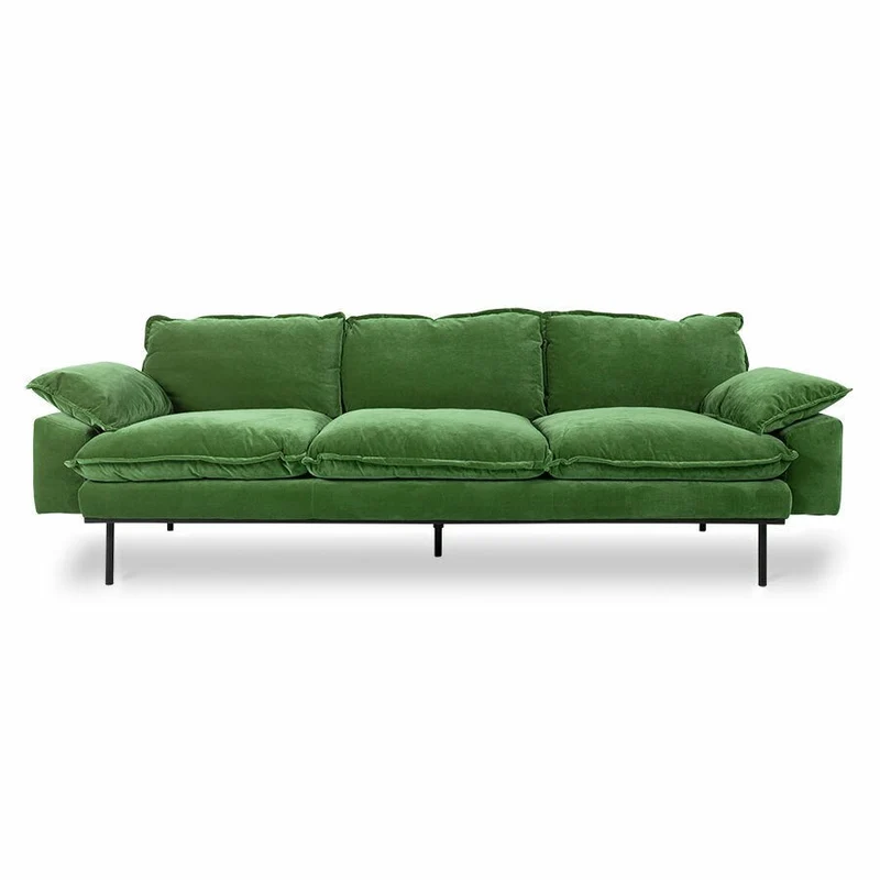 Retro Sofa 4-Sitzer Samt Grün