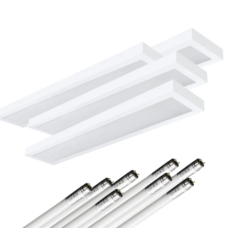 LED Aufbauleuchte 120cm 2-flammig Mikroprismatische Abdeckung Vorverdrahtet für LED Röhren