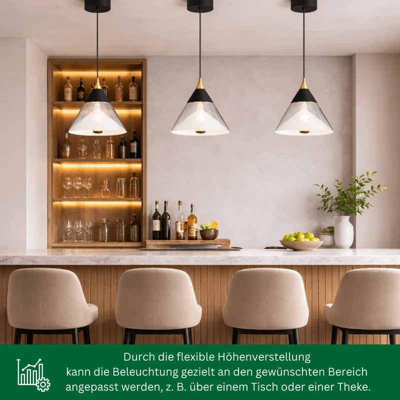 LED Pendelleuchte Hängelampe, 29W, 2700K, 5100lm, Höhenverstellbar (0,4-2 m), Sensorsteuerung (Dimm), Touch (An/Aus)