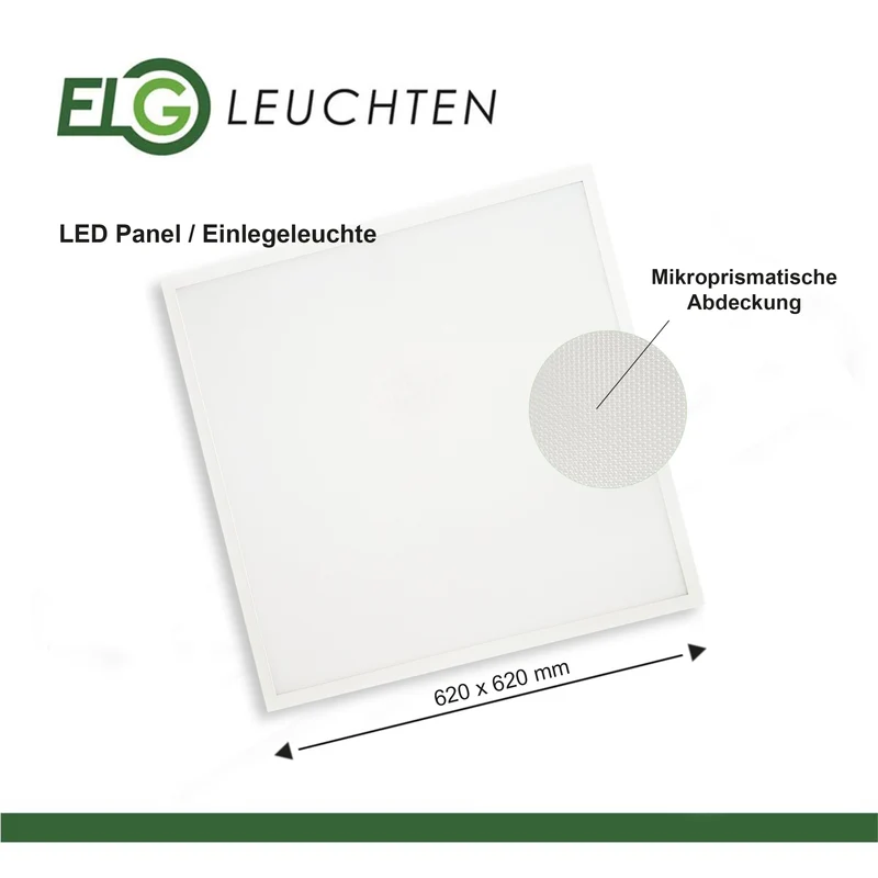 LED Panel 62x62 Backlit, Einlegeleuchte, Deckenleuchte, 62x62cm, Rasterdeckenleuchte, 3000K/4000K (DIP-Schalter), 5320 Lumen, 38 Watt (inkl. Treiber)