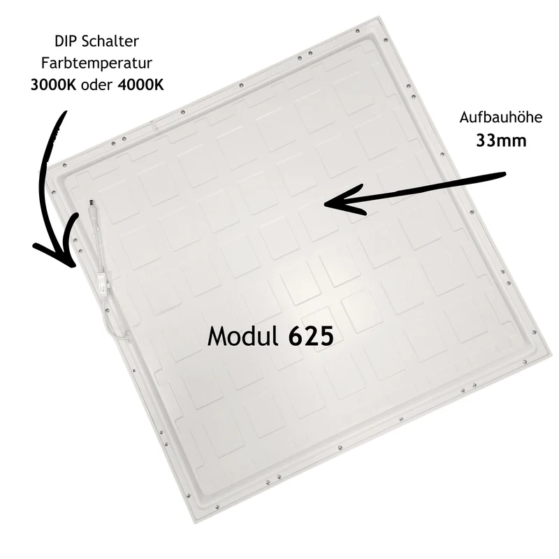 LED Panel 62x62 Backlit, Einlegeleuchte, Deckenleuchte, 62x62cm, Rasterdeckenleuchte, 3000K/4000K (DIP-Schalter), 5320 Lumen, 38 Watt (inkl. Treiber)
