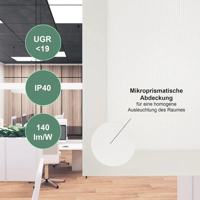 LED Panel 62x62 Backlit, Einlegeleuchte, Deckenleuchte, 62x62cm, Rasterdeckenleuchte, 3000K/4000K (DIP-Schalter), 5320 Lumen, 38 Watt (inkl. Treiber)