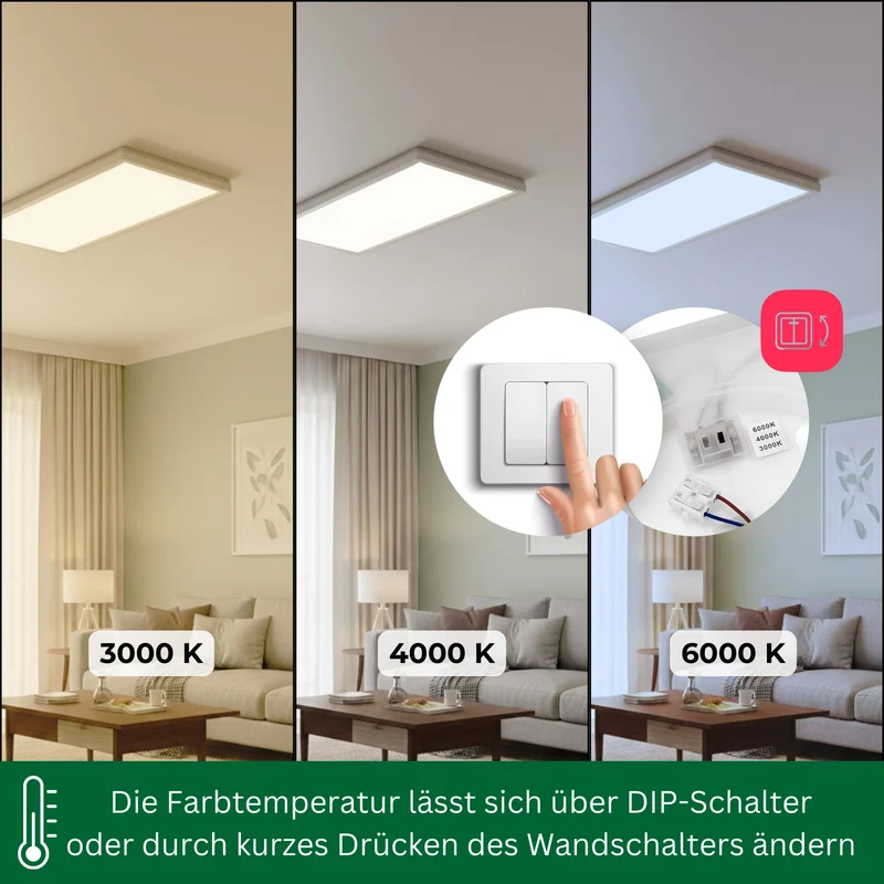 Modernes LED Panel Deckenleuchte 60x30cm, Einstellbare Farbtemperatur 3000/4000/6000K