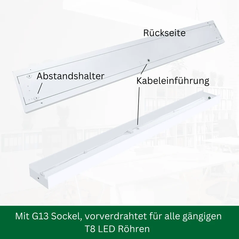 LED Aufbauleuchte 150cm 1-flammig Mikroprismatische Abdeckung Vorverdrahtet für LED Röhren