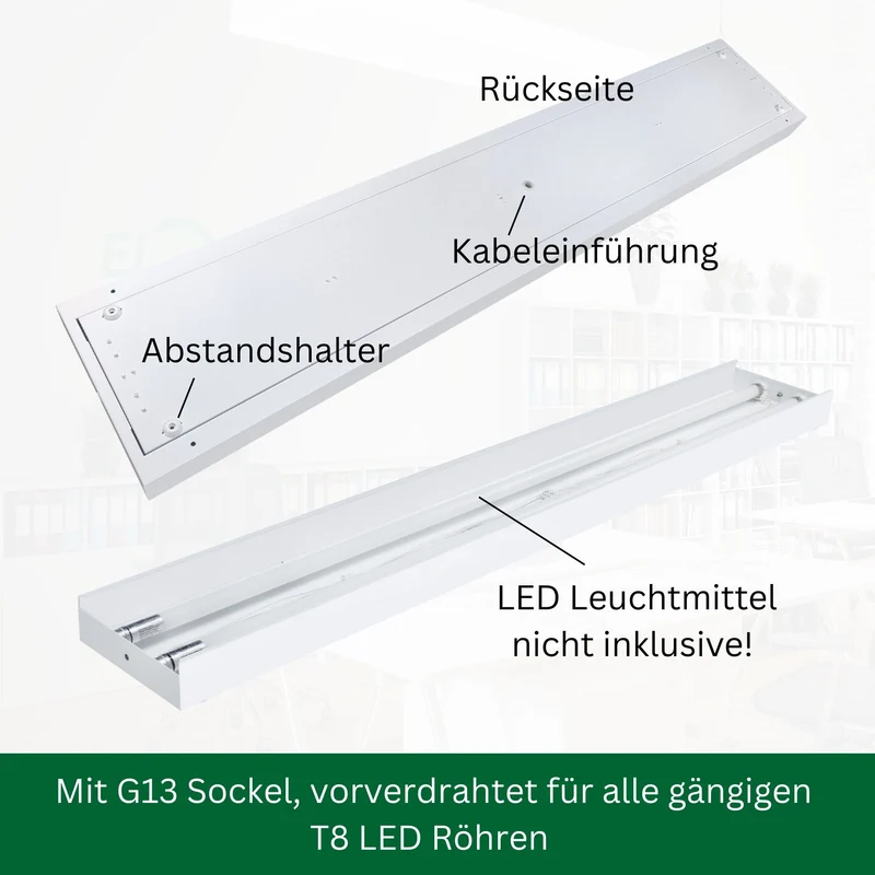 LED Aufbauleuchte 150cm 2-flammig Mikroprismatische Abdeckung Vorverdrahtet für LED Röhren