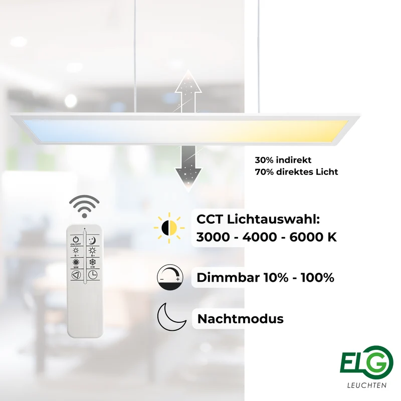 LED Pendelleuchte 120cm direkt/indirekt Dimmbar CCT 3000-6000K mit FB