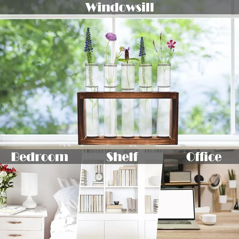 Glass Wooden Stand with 5 Test Tubes