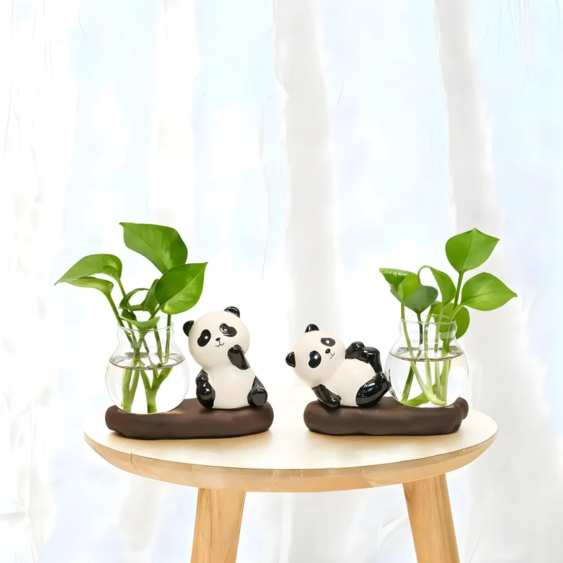 2 pc Panda Vase