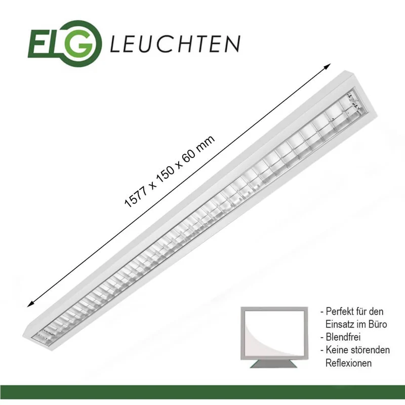 Hochwertige Rasteranbauleuchte 150cm, 2-fl. BAP matt vorverdrahtet für LED Röhren