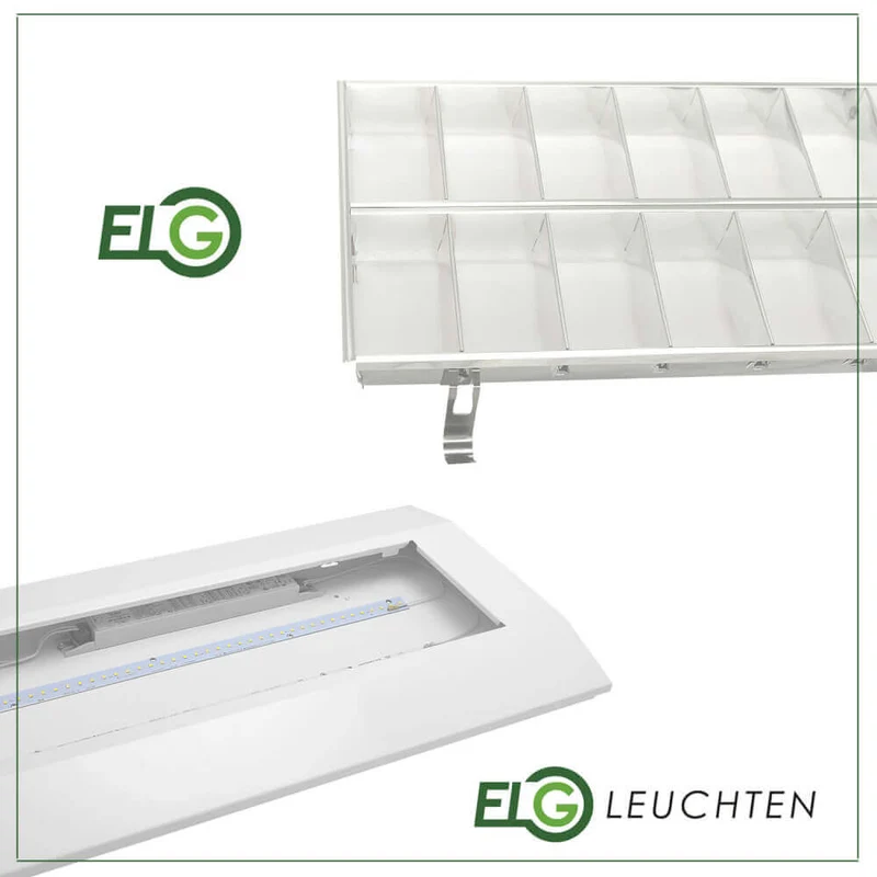 Flache LED Rasteranbauleuchte mit Doppelparabolraster 4000K 55W / 150cm oder 46 / 120cm