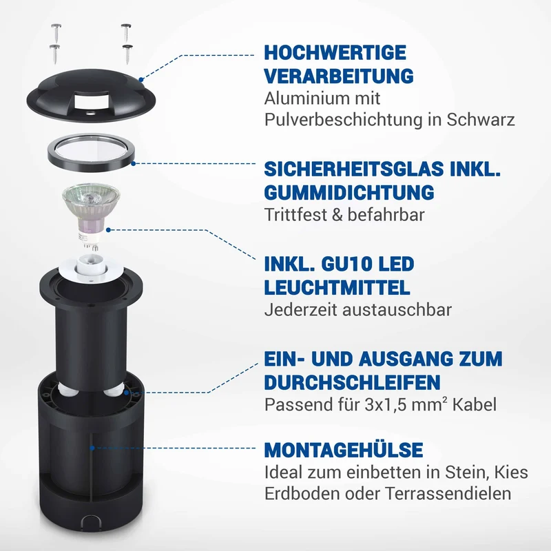 LED Bodenleuchte für außen in Schwarz 3-flammig inkl. 5W GU10 230V