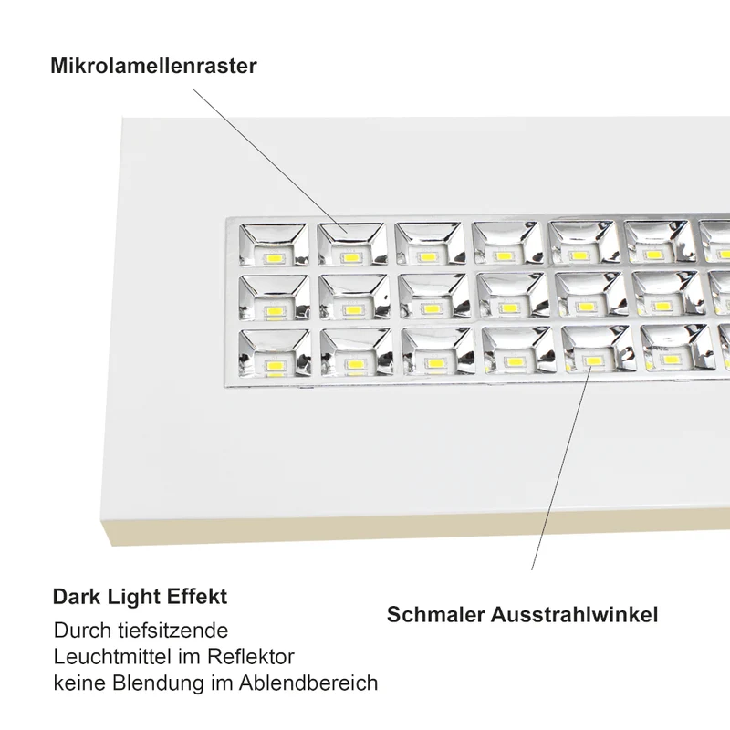 Hochwertige LED Rasteranbauleuchte mit Mikrolamellenraster 4000K 120cm 36W 4000lm und 150cm 45W 5000lm