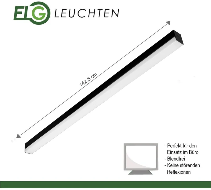 Hochwertige LED Anbauleuchte Mit opaler Abdeckung 150cm 44 Watt 5800 Lumen 4000 Kelvin in Schwarz oder Weiss