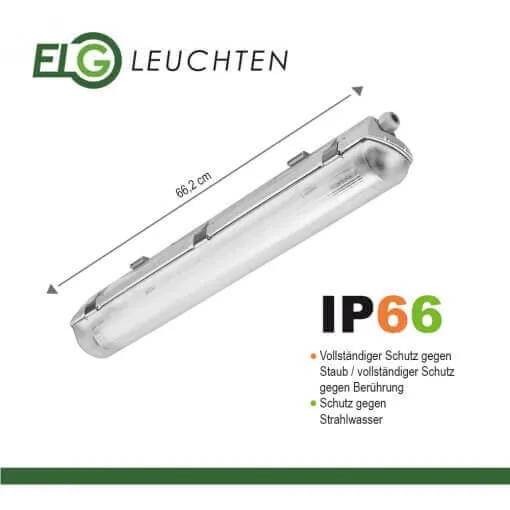 LED Feuchtraumleuchte 60cm 1-flammig vorverdrahtet für LED Röhren