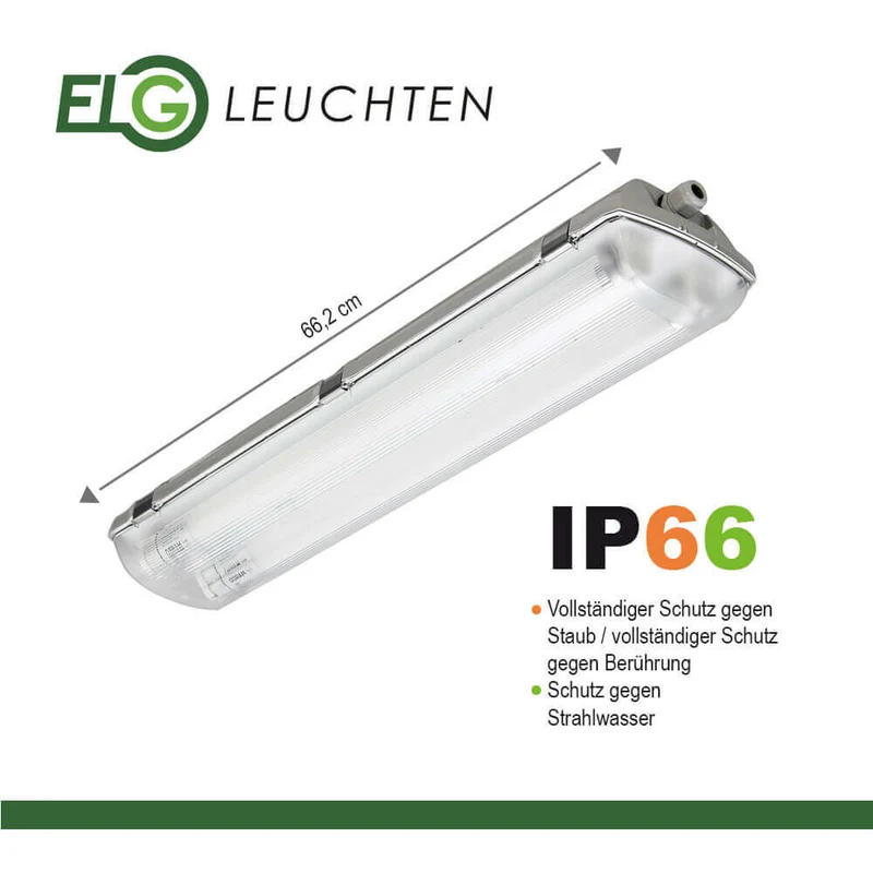 LED Feuchtraumleuchte 60cm 2-flammig vorverdrahtet für LED Röhren