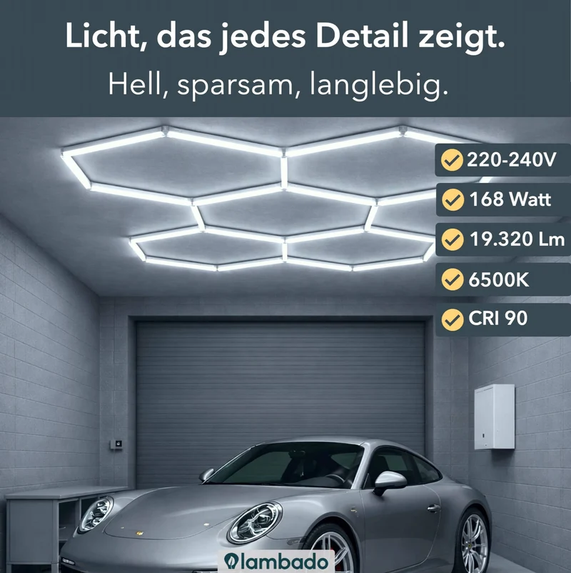 Hexagon LED-Deckenleuchte 5er Set - perfekt für Garage, Werkstatt, Salon
