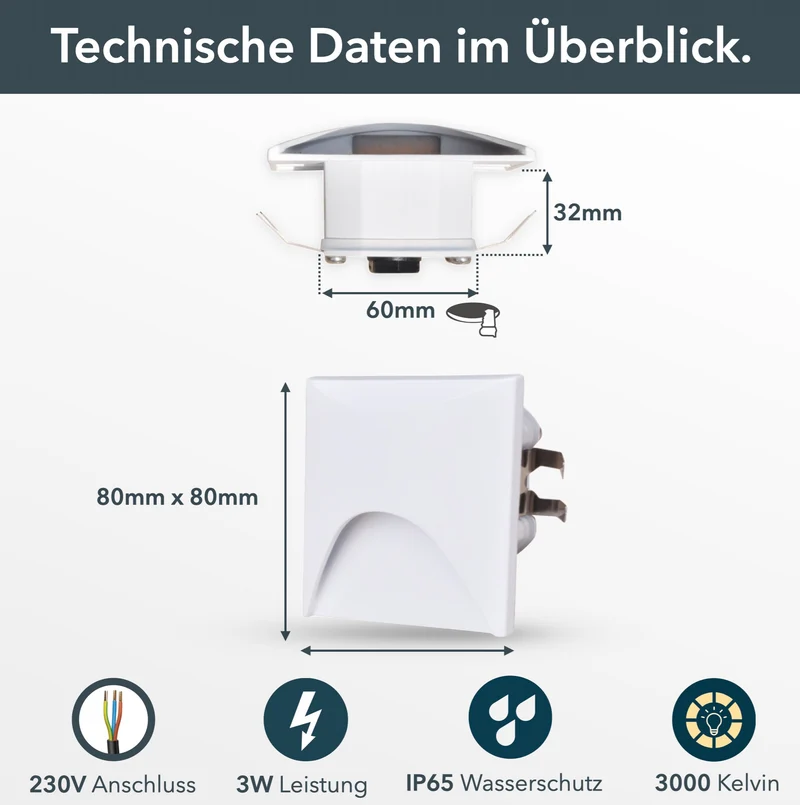 LED-Wandeinbauleuchte Wall für Innen & Außen IP65 - Weiss Eckig