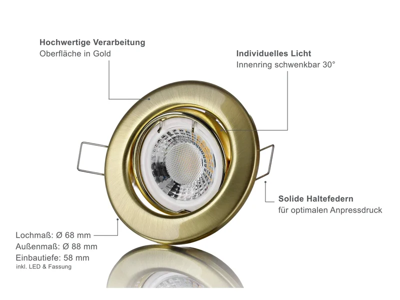 LED Einbaustrahler 230V - Gold Rund 5W GU10 LED - Classico