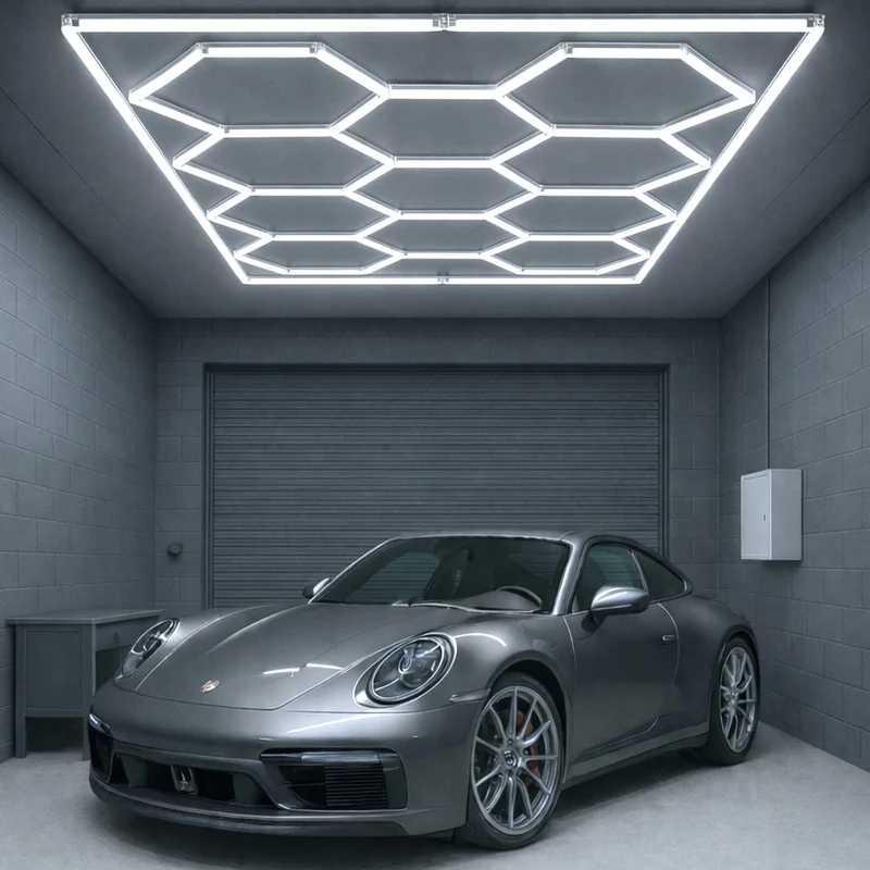 Hexagon LED-Deckenleuchte 14er Set mit LED Rahmen - für Garage, Werkstatt, Friseursalon