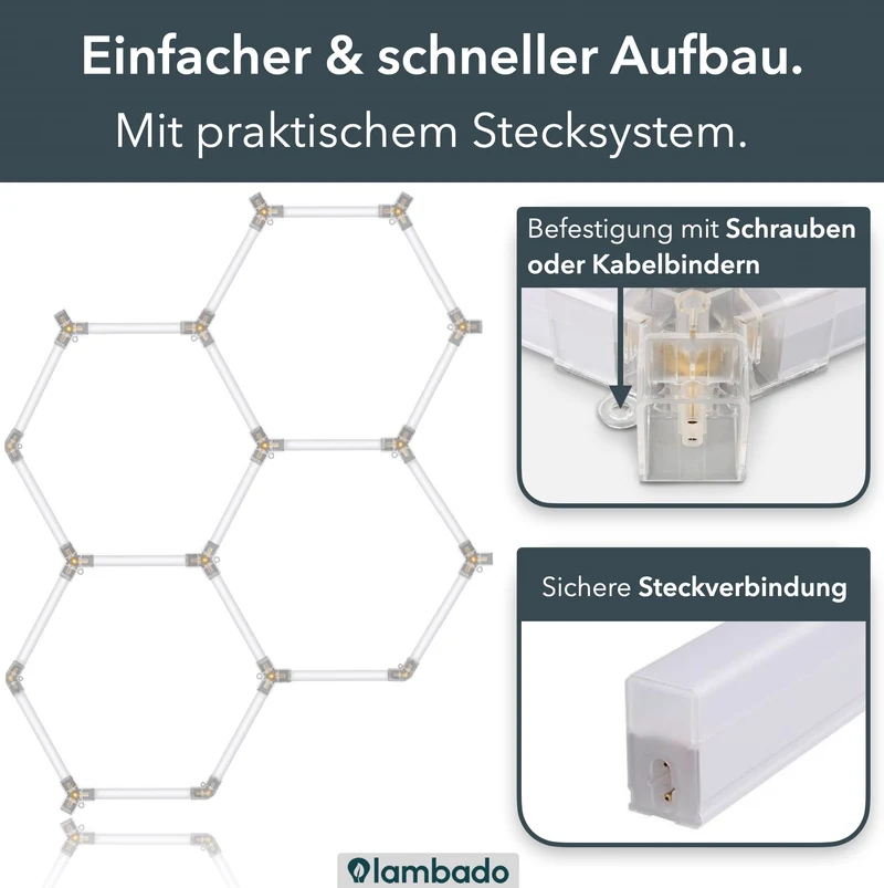 Hexagon LED-Deckenleuchte 14er Set mit LED Rahmen - für Garage, Werkstatt, Friseursalon