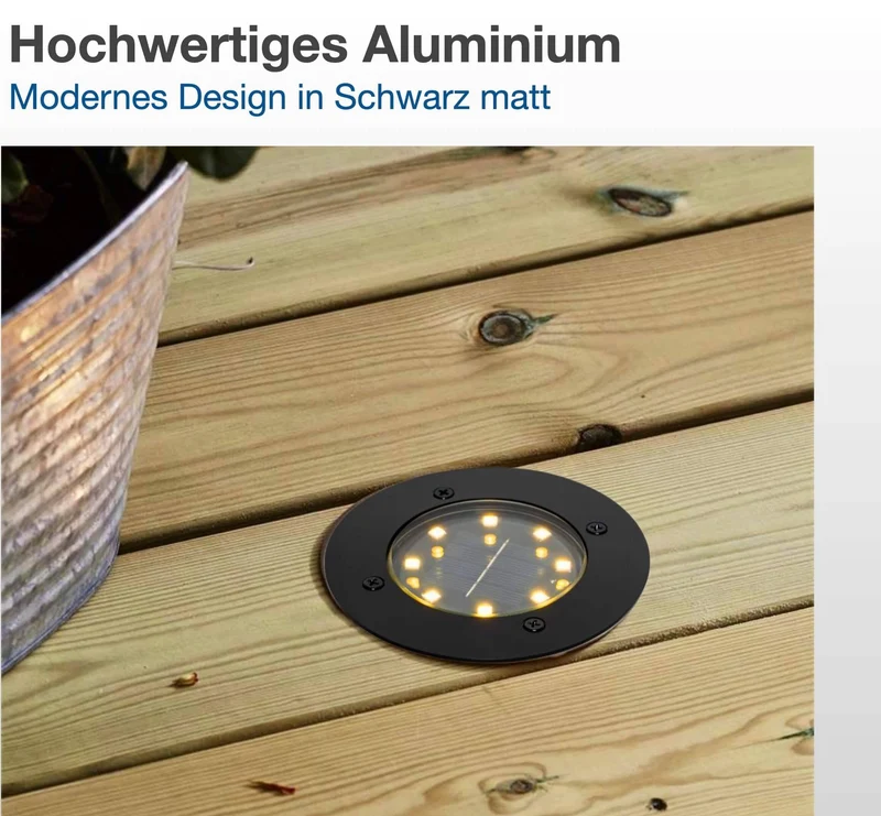 6er Set Solar LED Bodeneinbaustrahler IP65 für außen in Schwarz Ø12cm