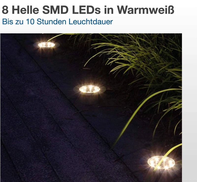6er Set Solar LED Bodeneinbaustrahler IP65 für außen in Schwarz Ø12cm