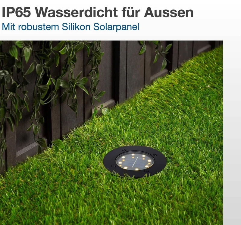 3er Set Solar LED Bodeneinbaustrahler IP65 für außen in Schwarz Ø12cm