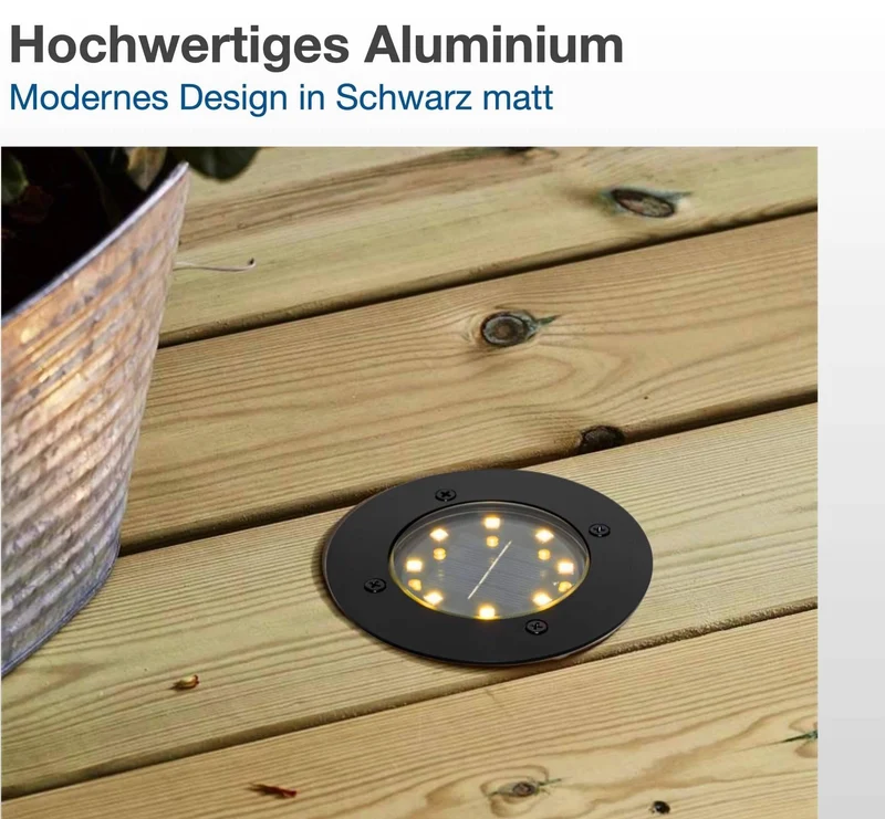 3er Set Solar LED Bodeneinbaustrahler IP65 für außen in Schwarz Ø12cm