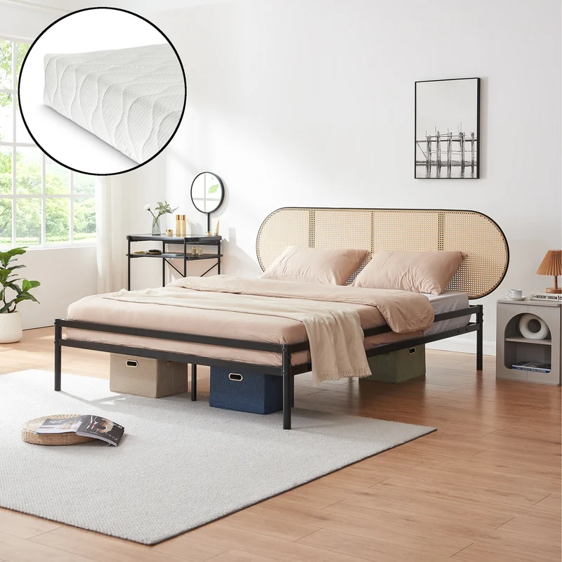 Metallbett Linköping mit ovalem Kopfteil und Matratze [en.casa]