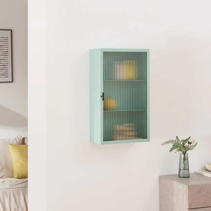 Hängeschrank Zundert mit geriffelter Glastür 60x35x15 cm Stahl [en.casa]
