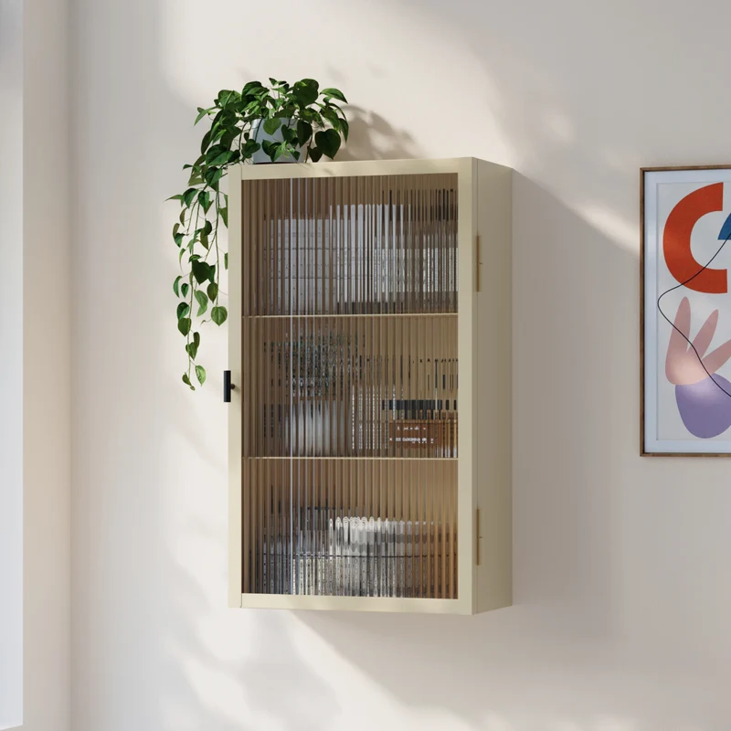 Hängeschrank Zundert mit geriffelter Glastür 60x35x15 cm Stahl [en.casa]