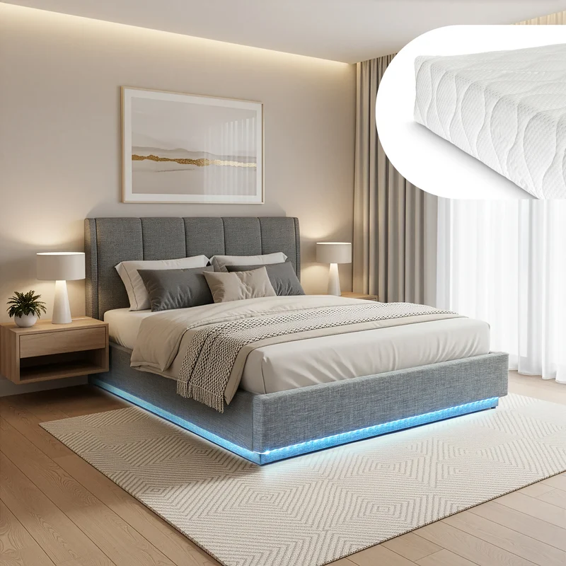 LED Polsterbett mit Matratze Tröstiar [en.casa]