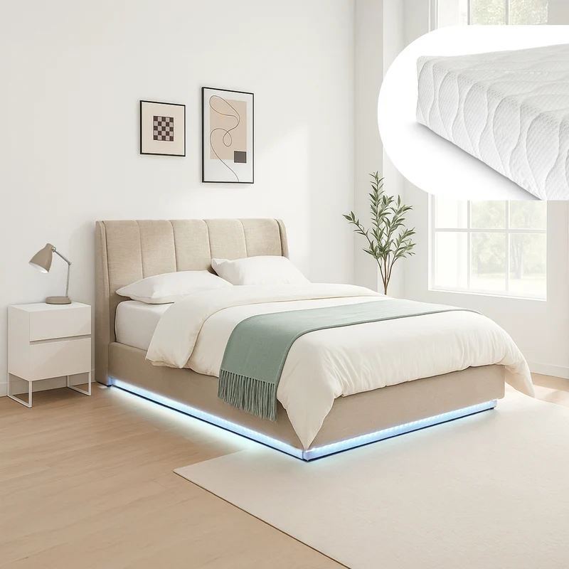 LED Polsterbett mit Matratze Tröstiar [en.casa]