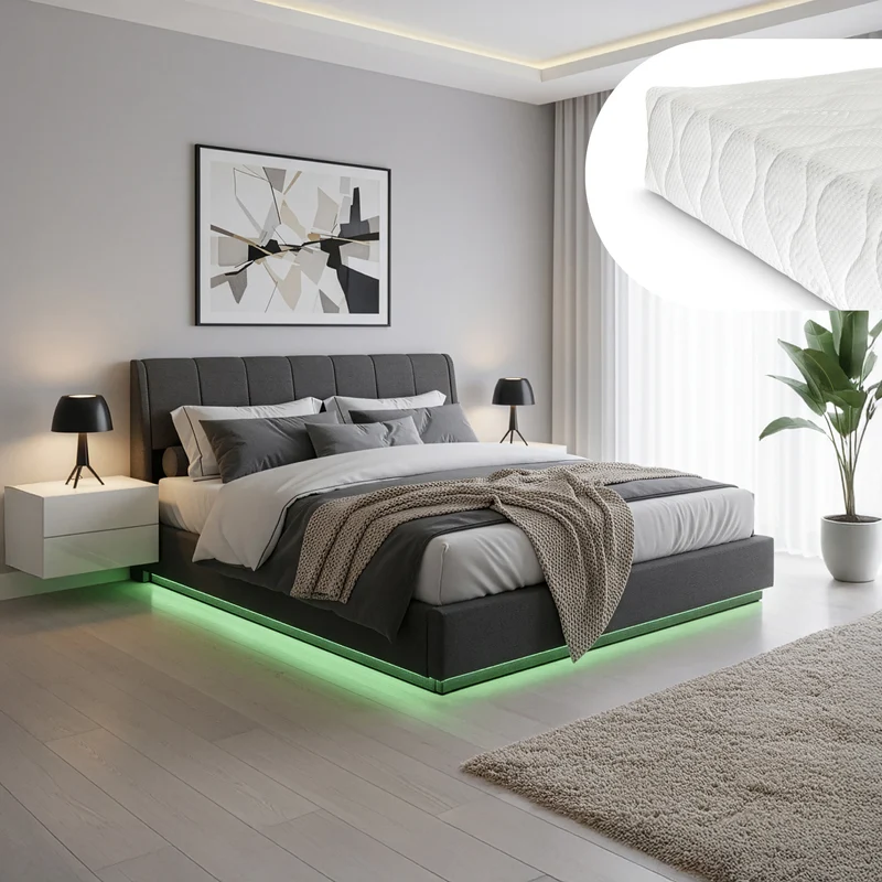 LED Polsterbett mit Matratze Tröstiar [en.casa]