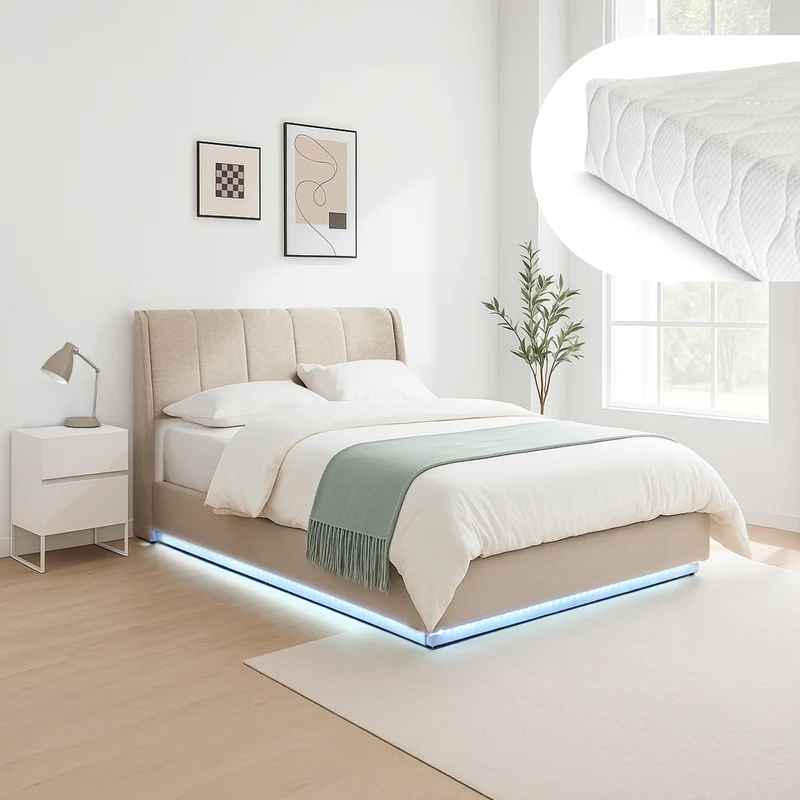 LED Polsterbett mit Matratze Tröstiar [en.casa]