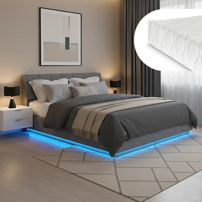LED Polsterbett mit Matratze Tröstiar [en.casa]
