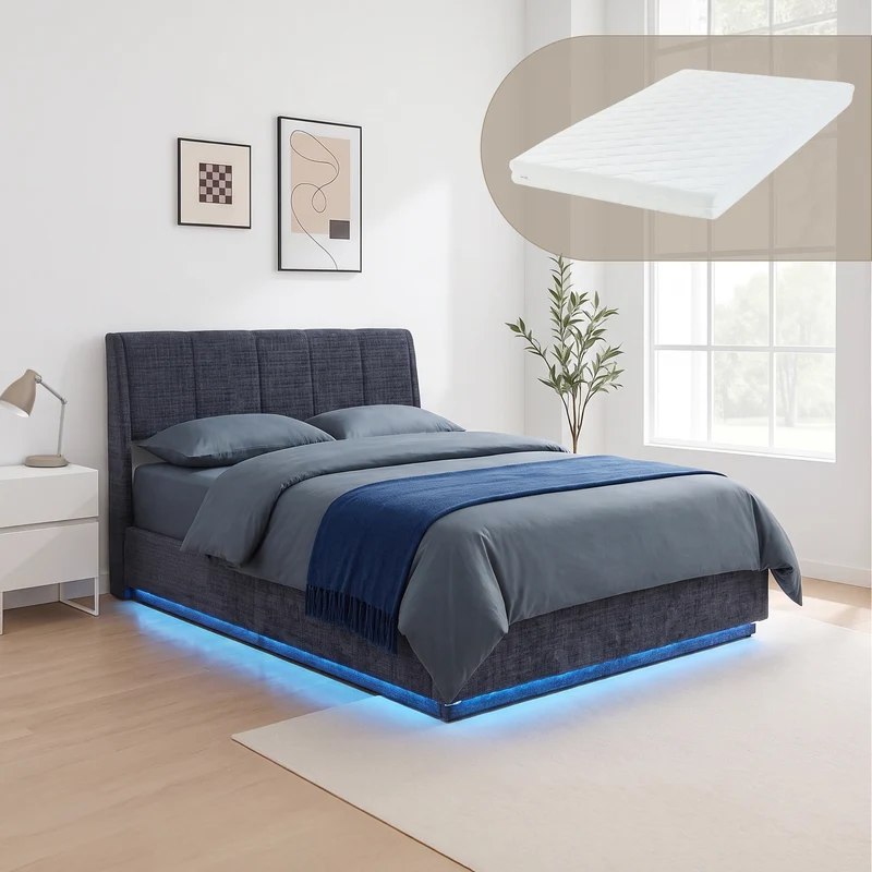 LED Polsterbett mit Matratze Tröstiar [en.casa]