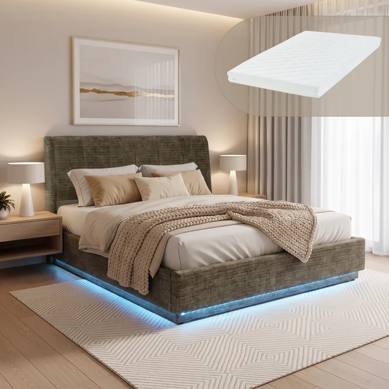 LED Polsterbett mit Matratze Tröstiar [en.casa]